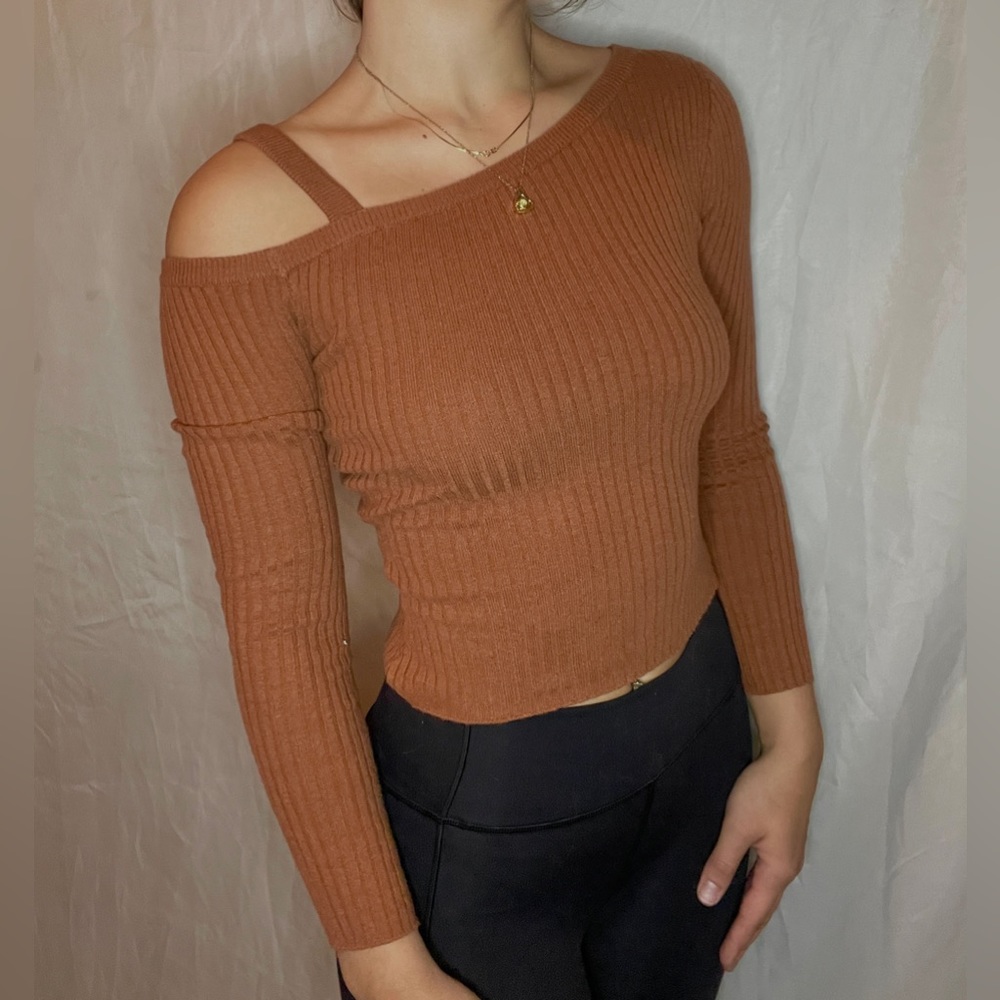 Aeropostale orange stripped off the shoulder sweater